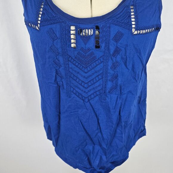 DKNY Tank Top Women's XL Blue Sleeveless Wide Straps Embordered Aztec - Picture 3 of 16